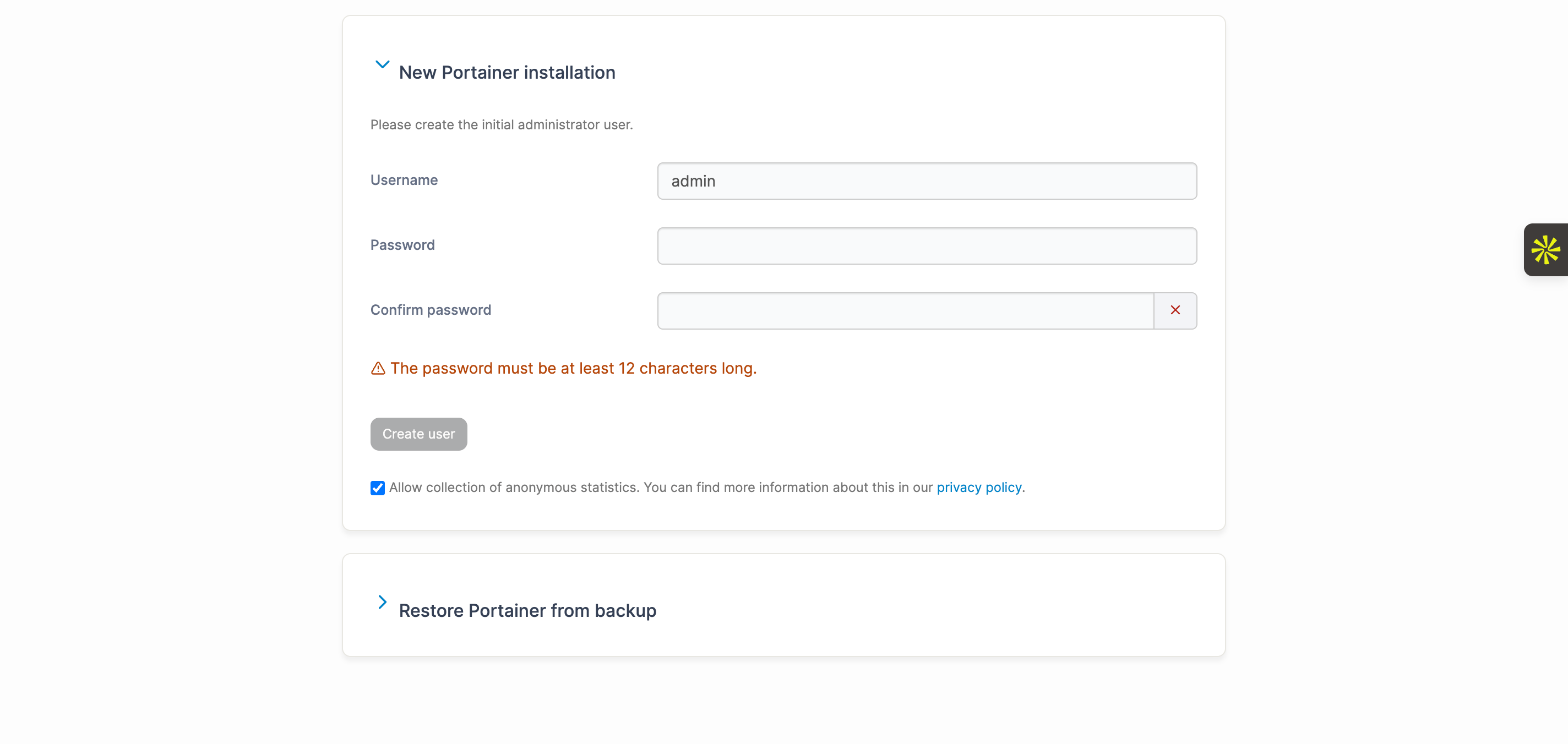 Portainer Admin Account