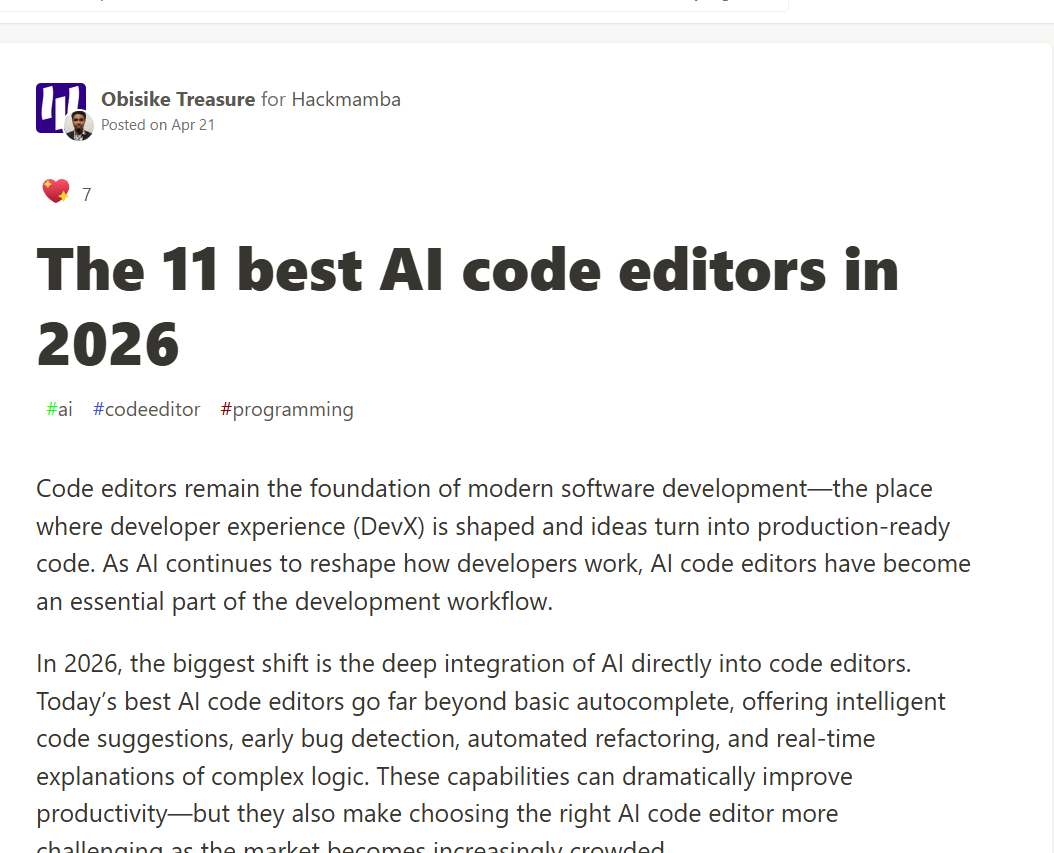A sample content we posted on DEV.to