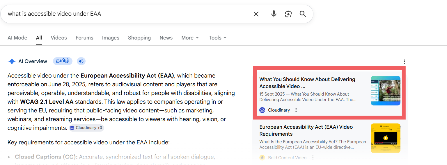 One of the pieces we wrote for Cloudinary shows up in Google AI Overview