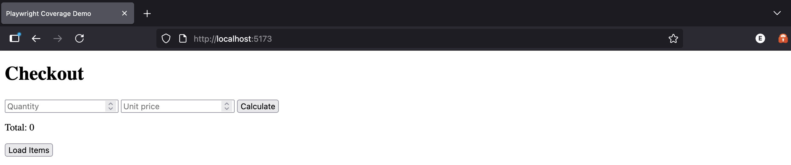 Demo app which is a  checkout form that lets users enter a quantity and price, calculates a total, and loads a mock list of items.