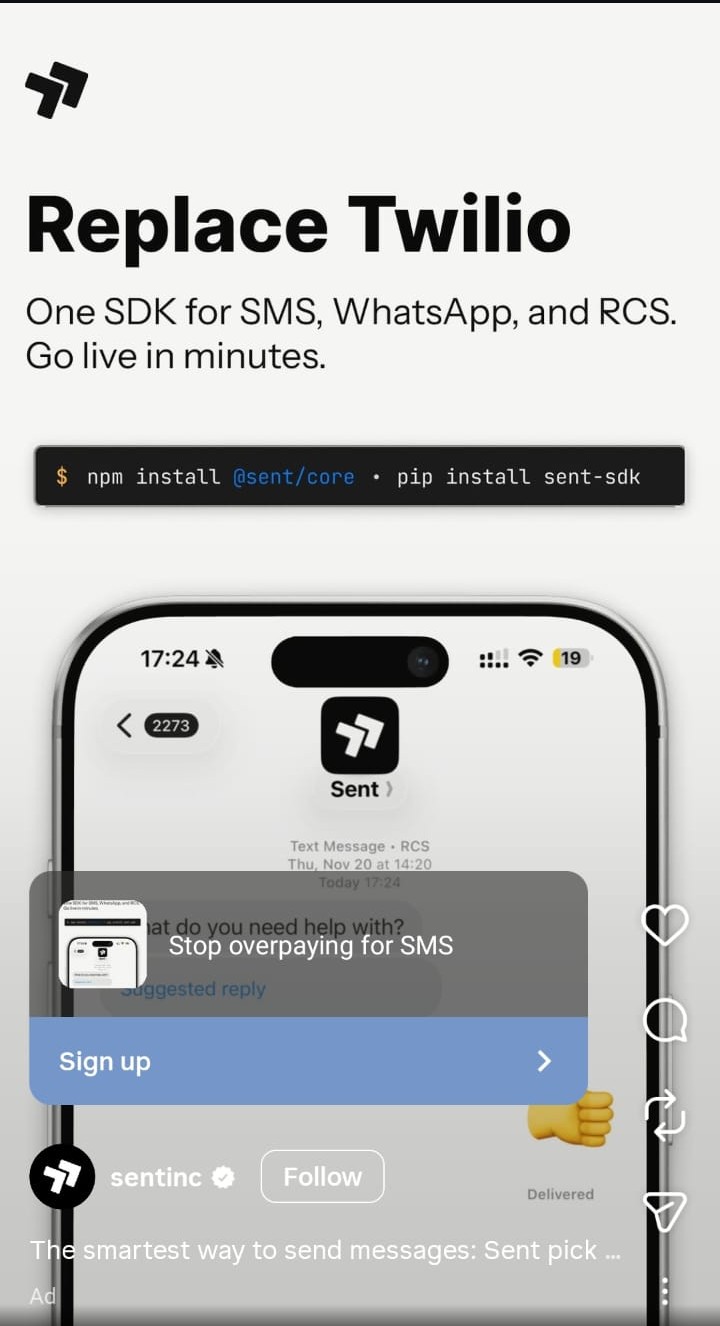 Sentinc running retargeting ads on Instagram.