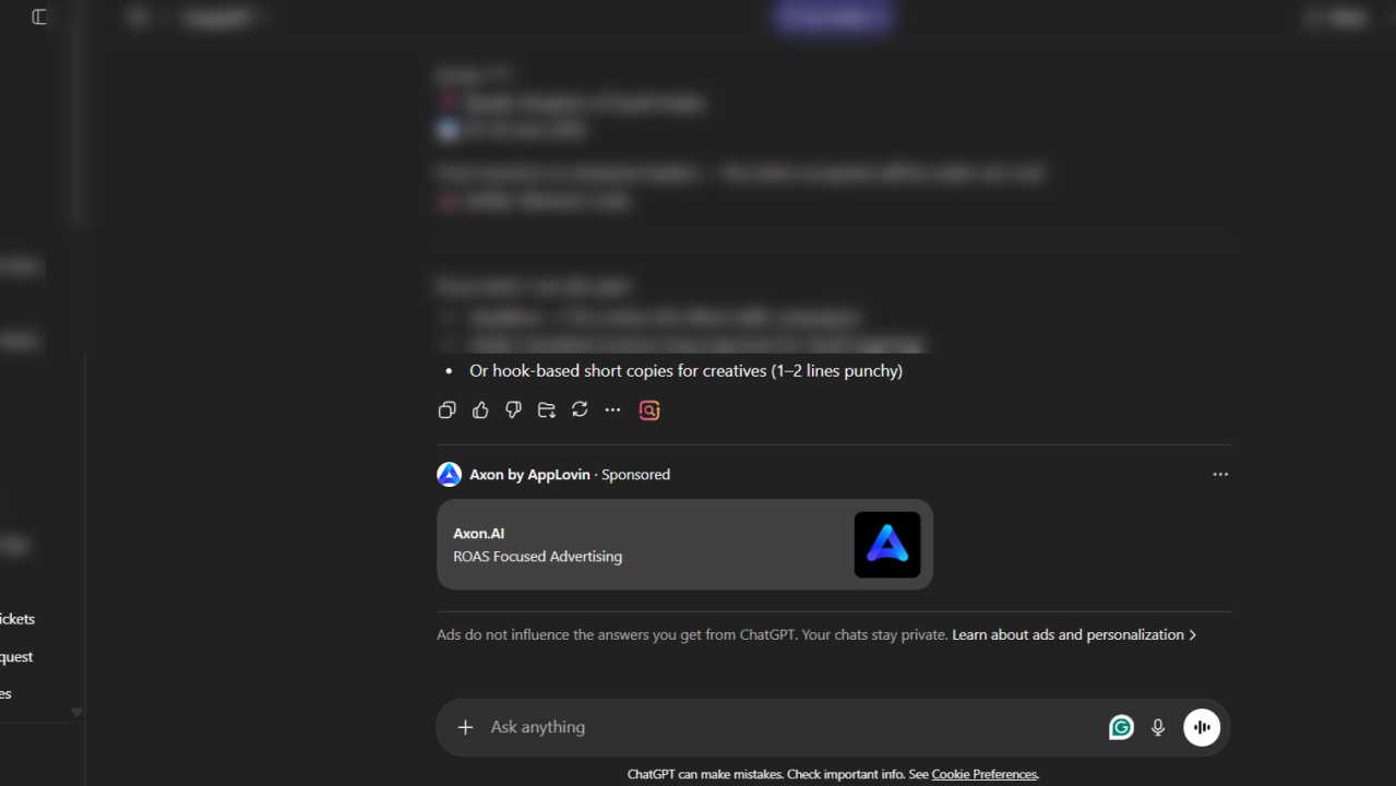 Ads showing up on Chatgpt conversation