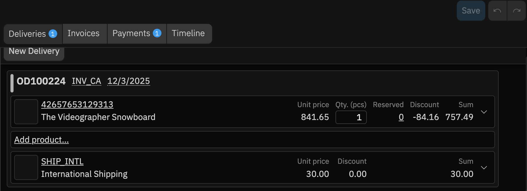 Hantera visualized version of the delivery, order line and discount 