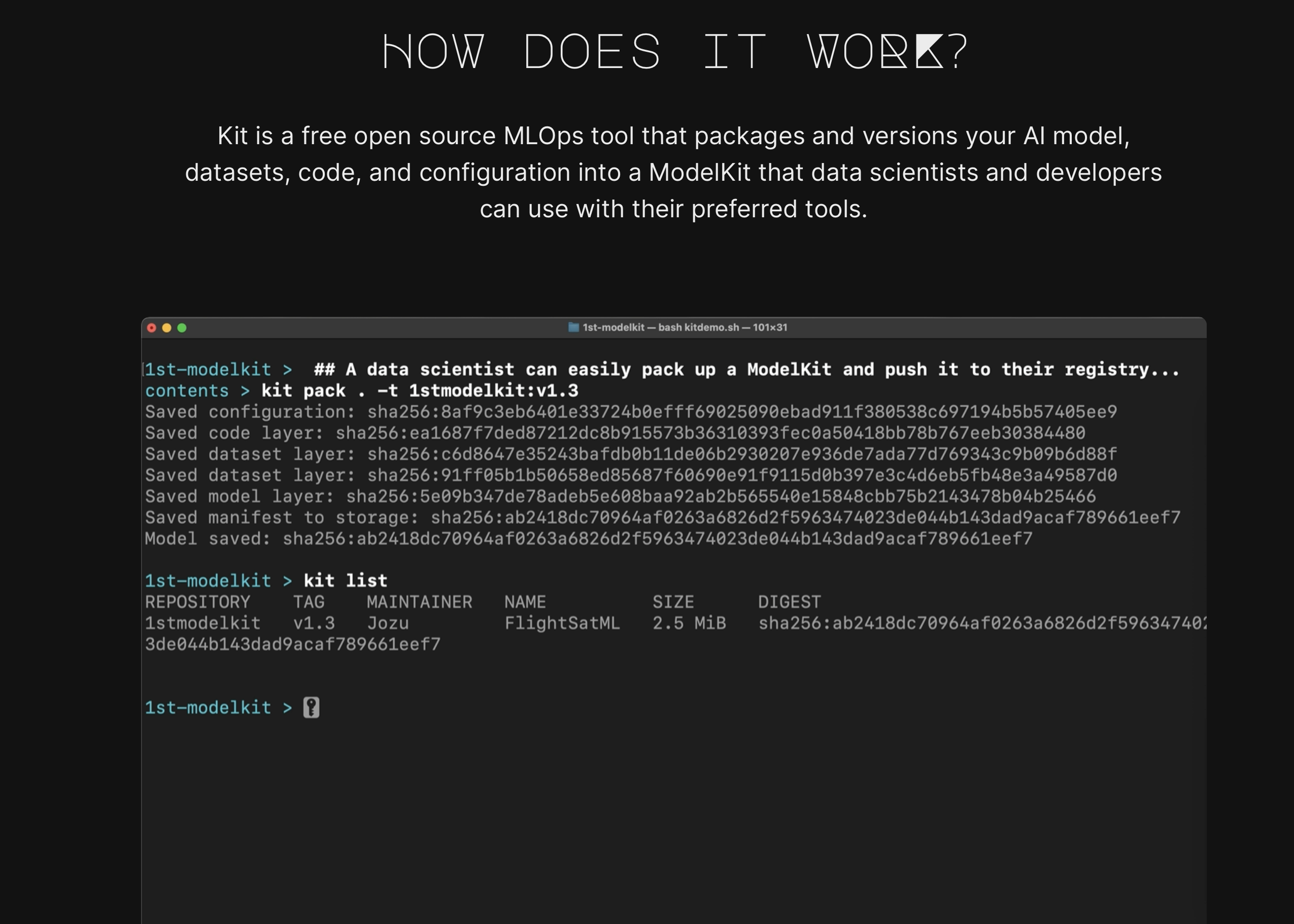KitOps is an open source MLOps tool, designed to ease model handoffs between data scientists, app dev teams, and SRE/DevOps teams