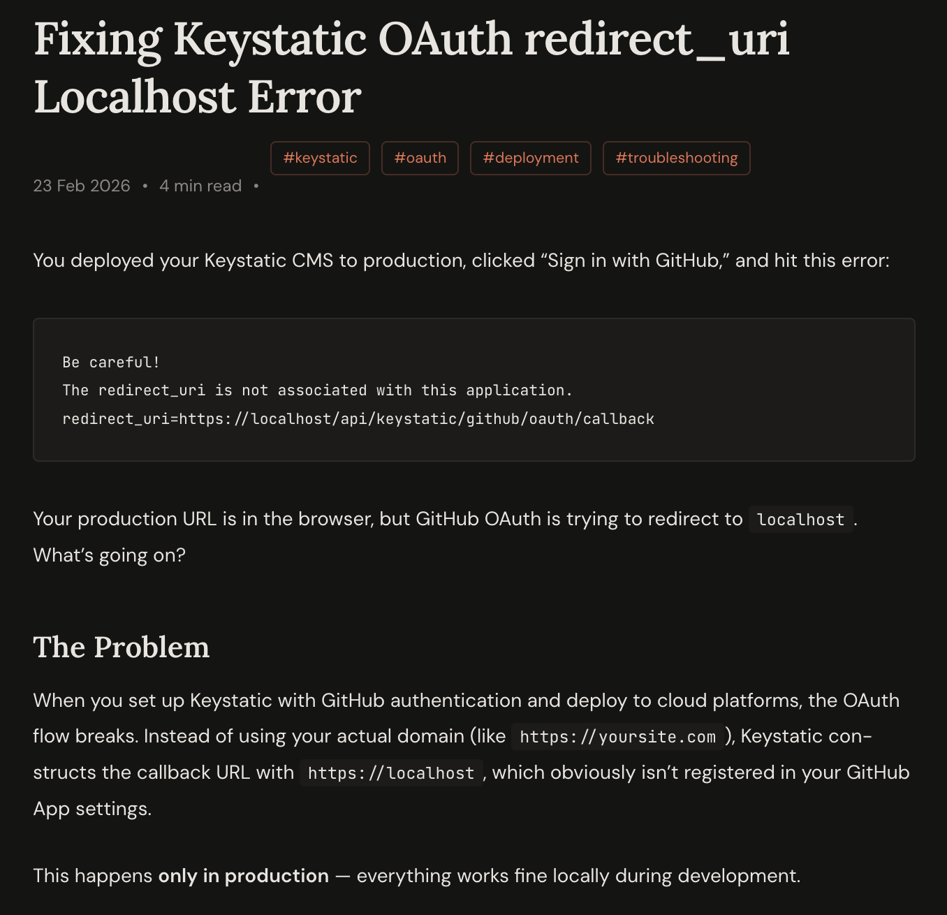 The cited blog post during the diagnostic looping
