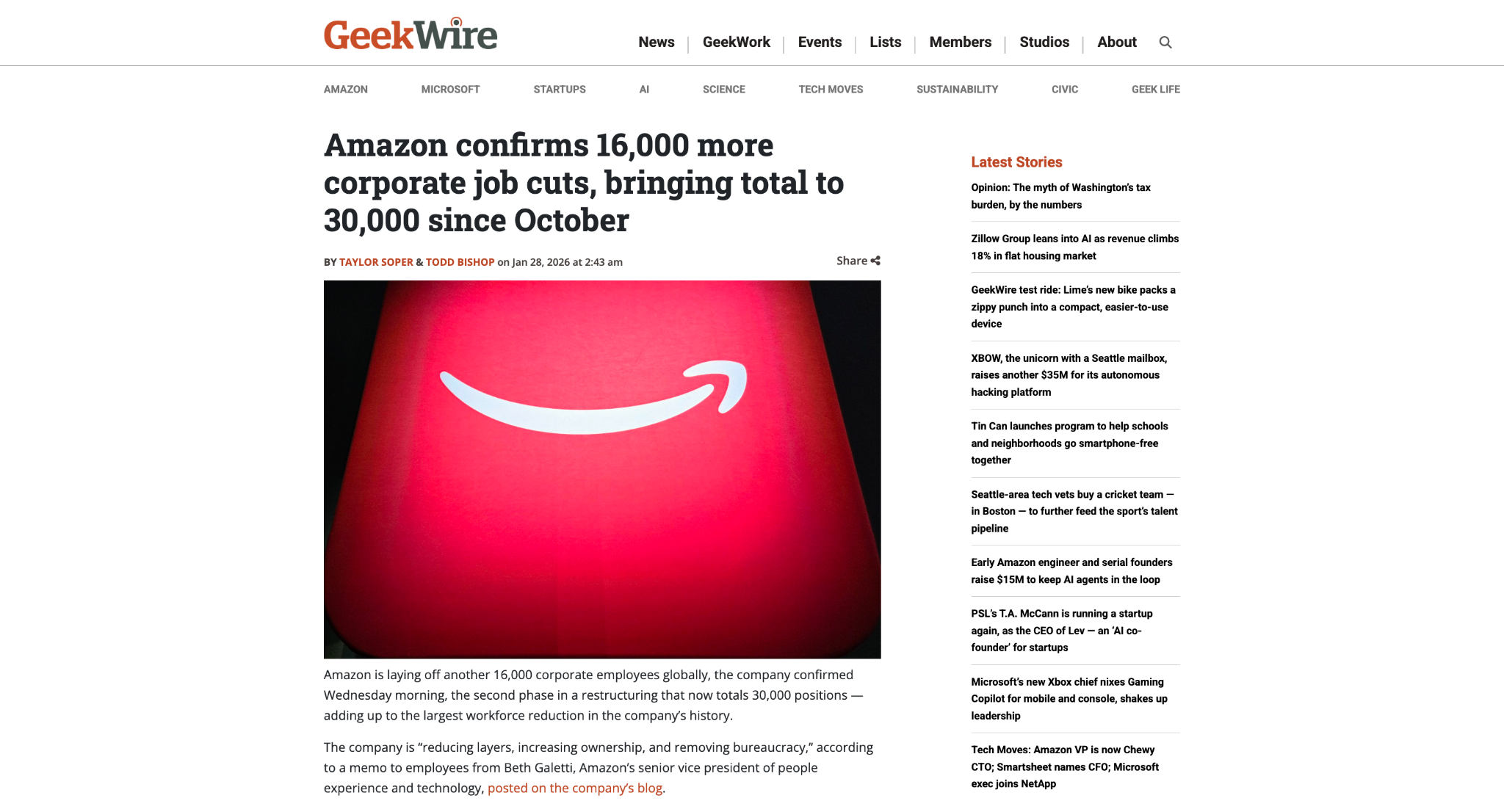 Amazon confirms layoff of 16,000 employees - Jan 2026
