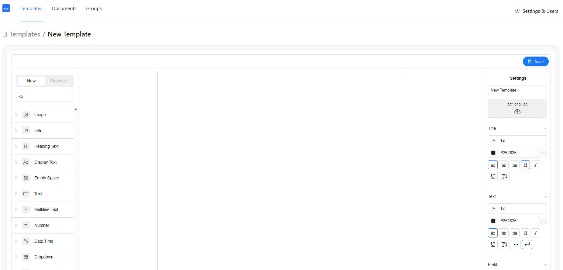 Creating a new blank template in the Joyfill dashboard