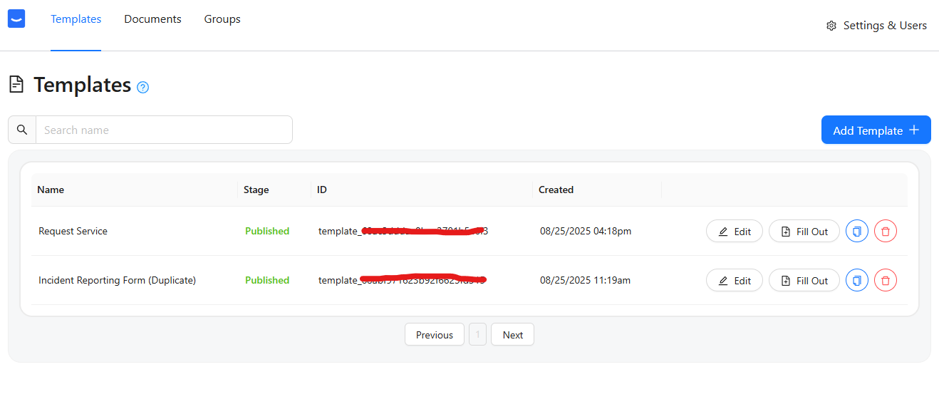 Copying the Template ID from the Joyfill dashboard