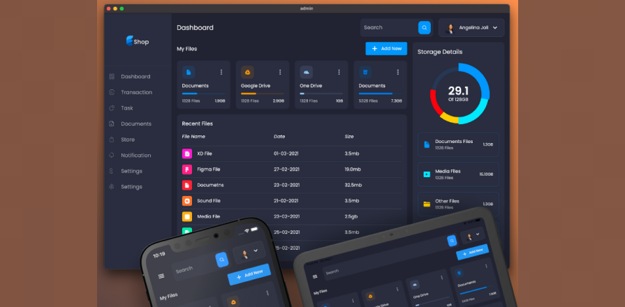 12. Admin Panel: A complete dashboard UI template preview