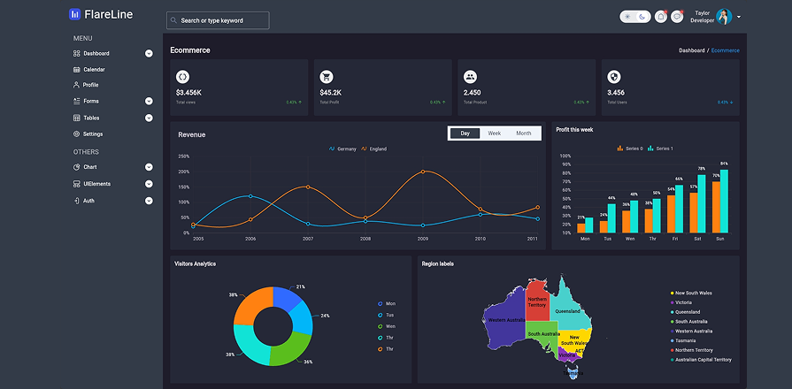 13. FlareLine - A feature-rich admin dashboard preview