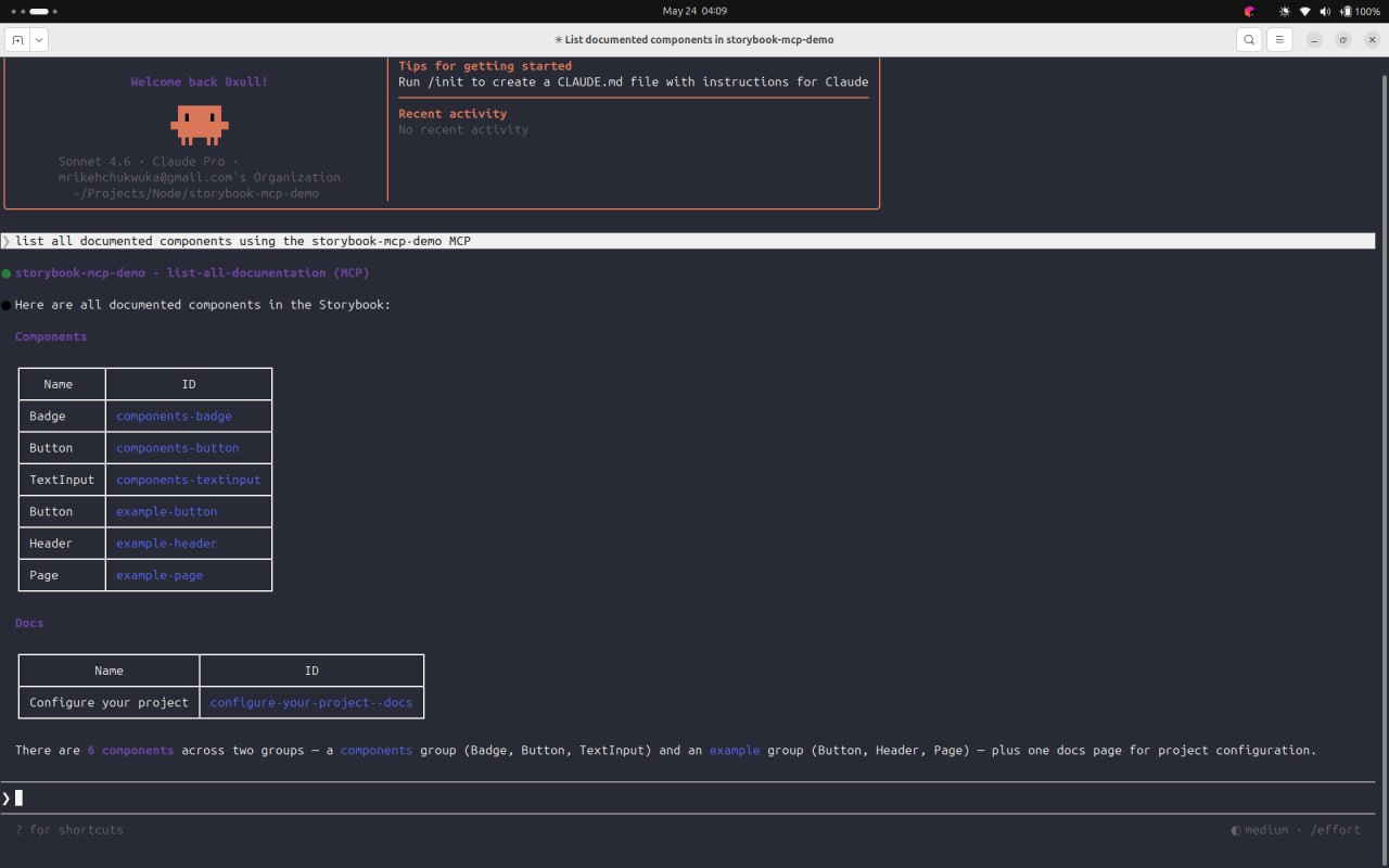 Claude Code listing the components index