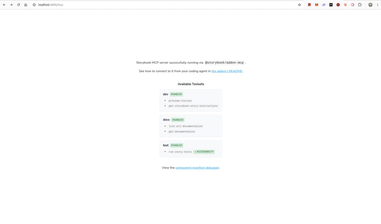 Browser view of http://localhost:6006/mcp showing the tool list page