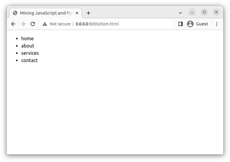 A list of navigation texts