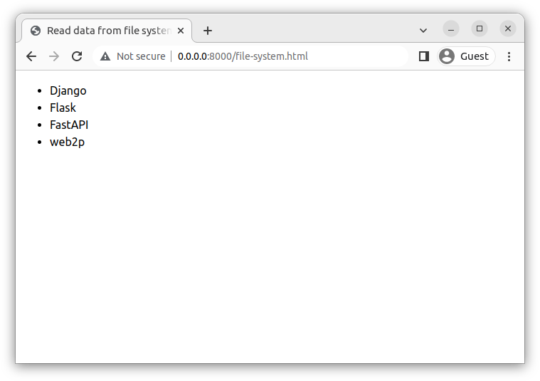 A list of names read from the plaintext file
