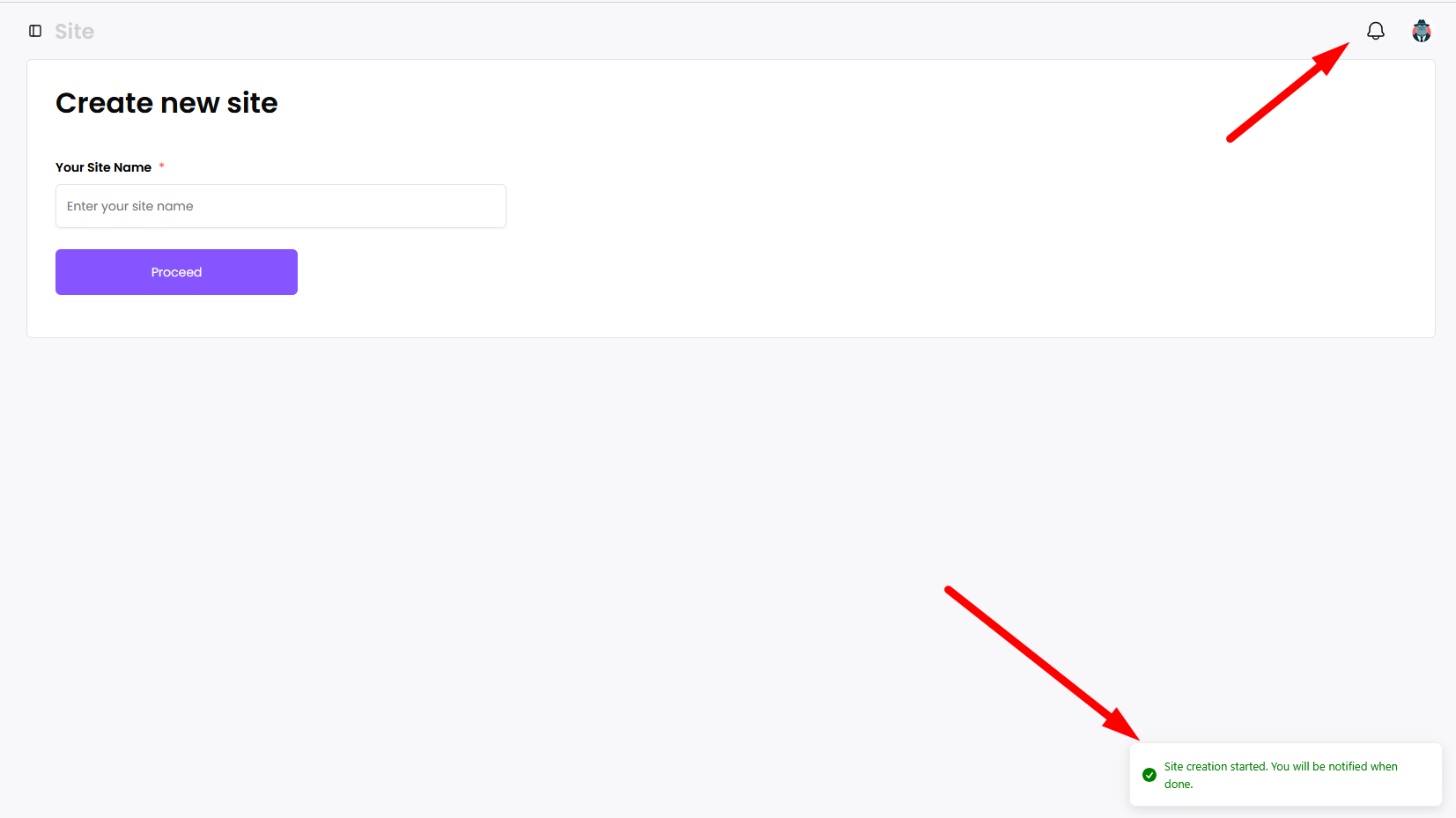 Creation notification