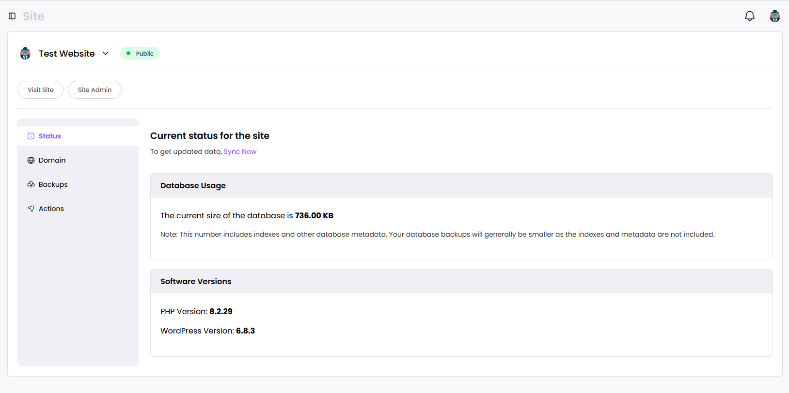 Site dashboard
