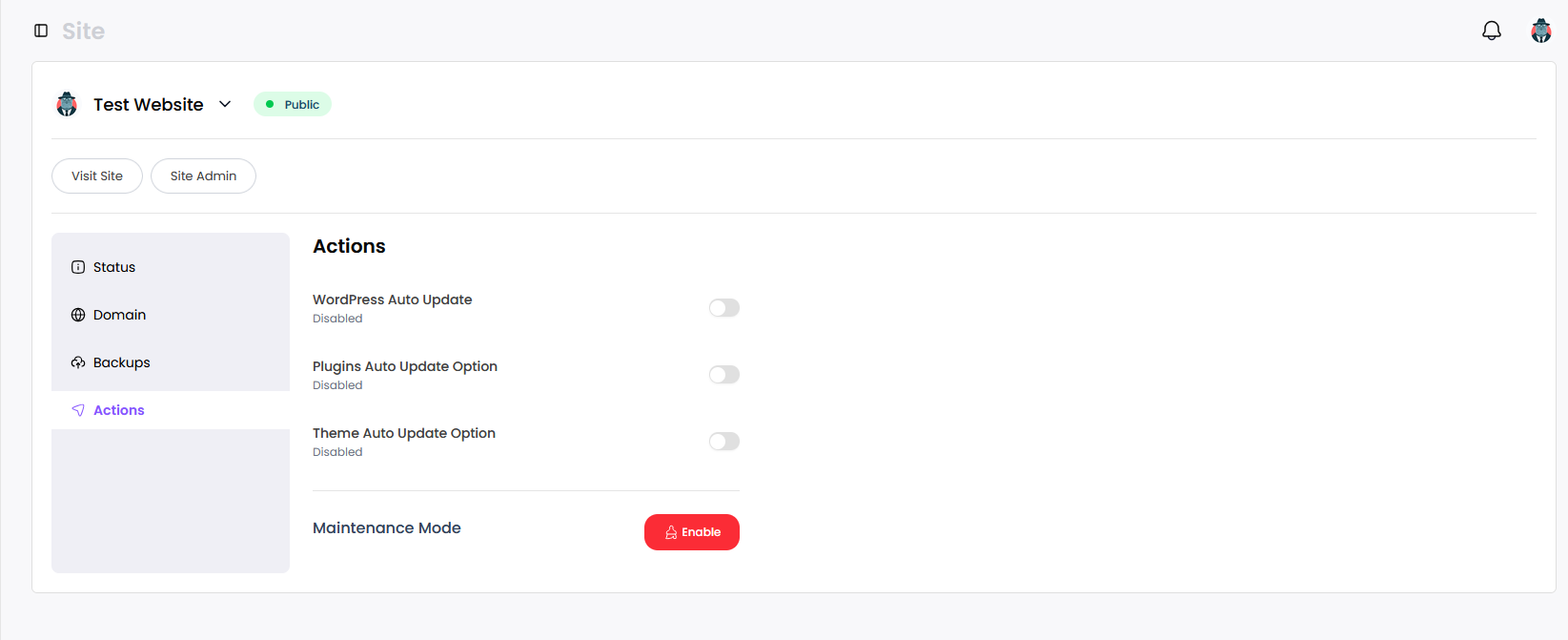 Actions page
