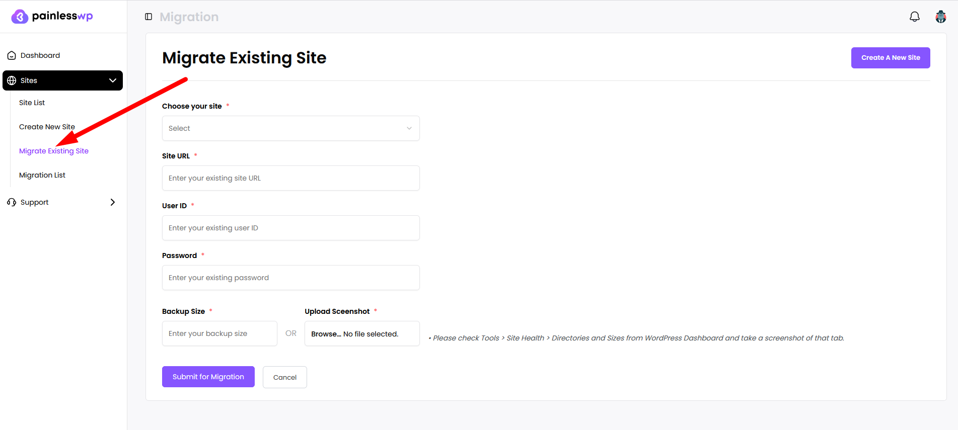 Migrate existing site