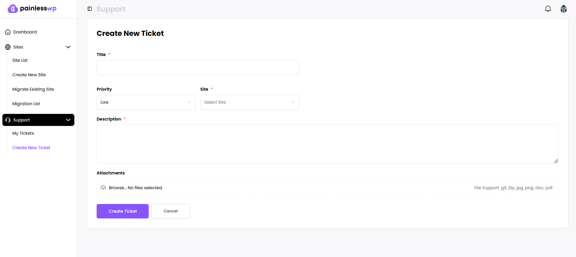 Create new ticket