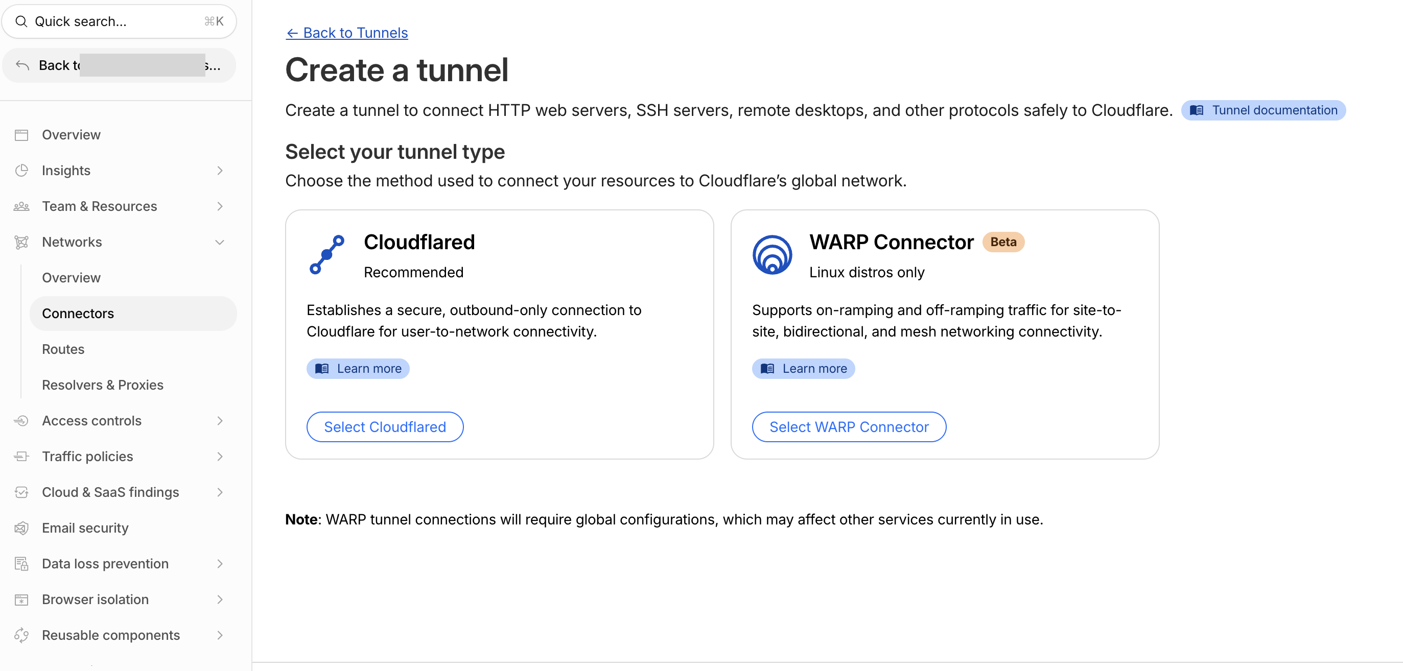 Select Cloudflared
