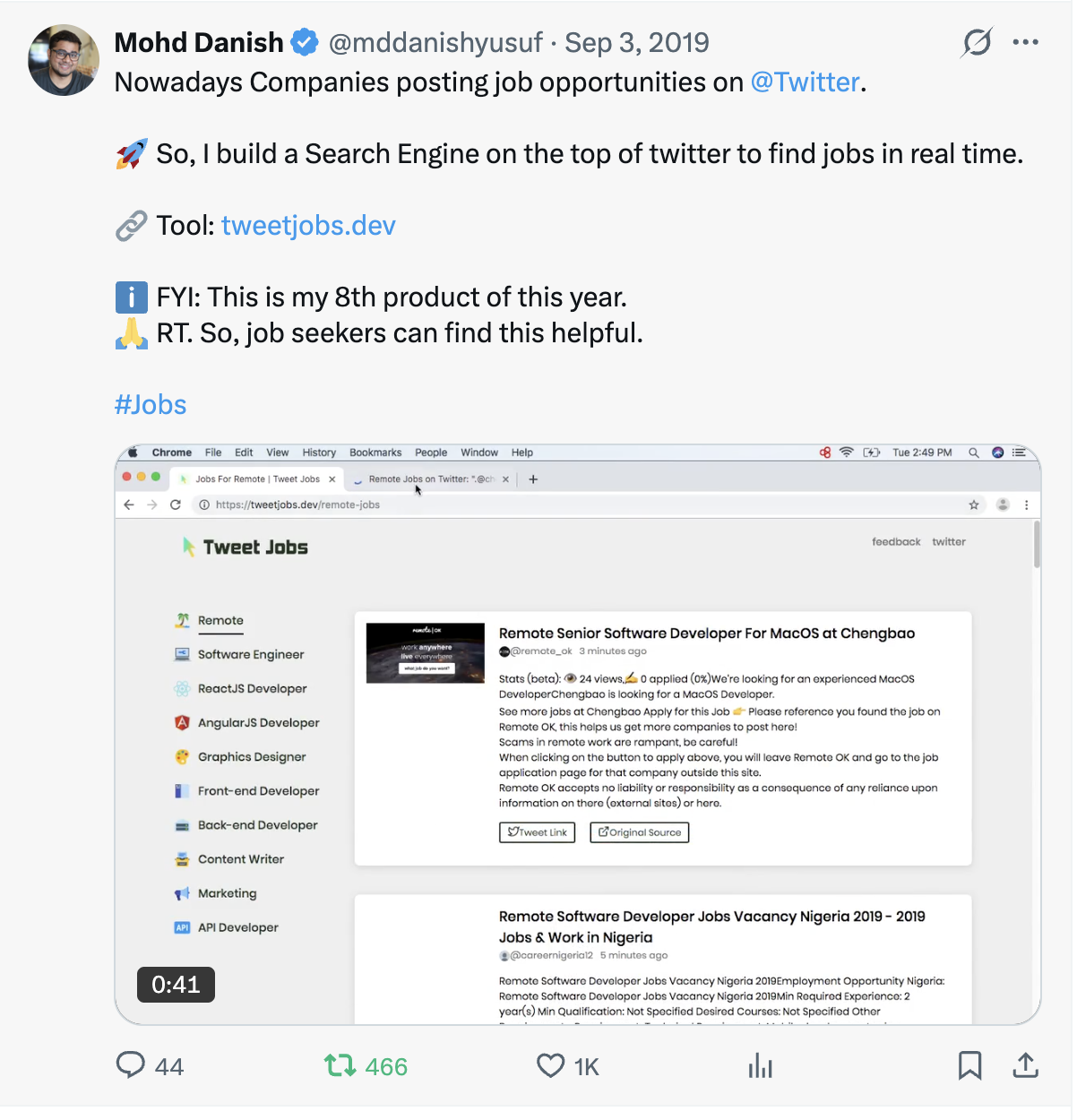 TweetJobs launch tweet