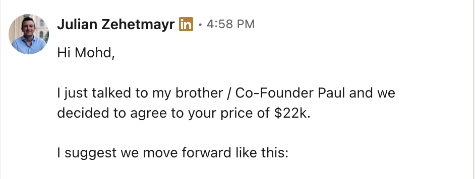 Deal closed at $22k