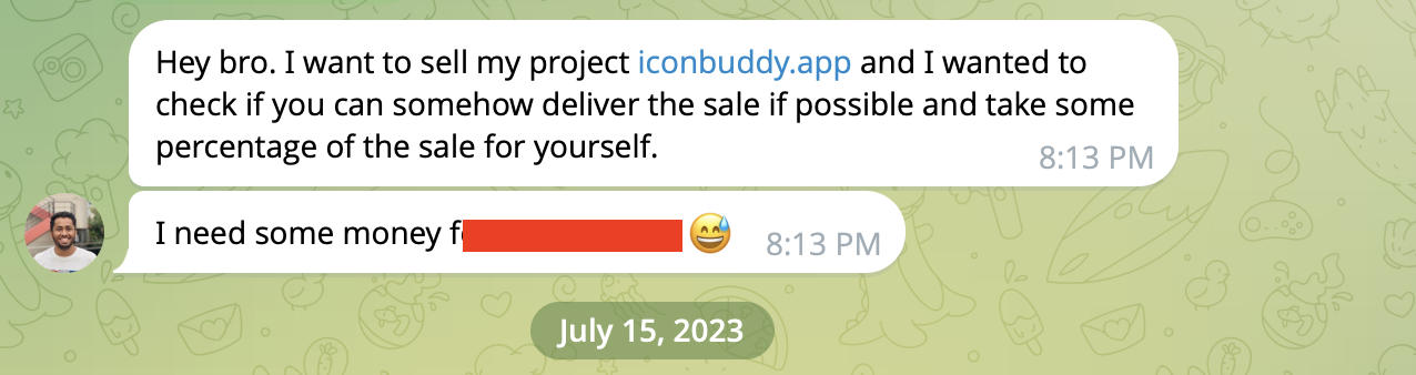 Fayaz's message about IconBuddy
