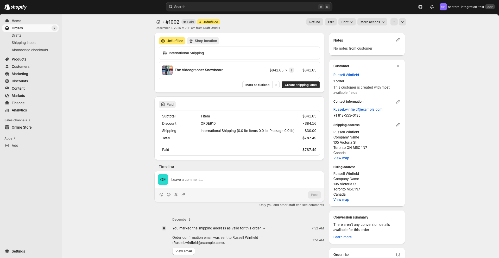 Shopify Dev store environment