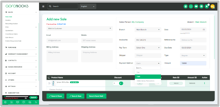 How to make payment for a sale | Aorasoft HelpDesk