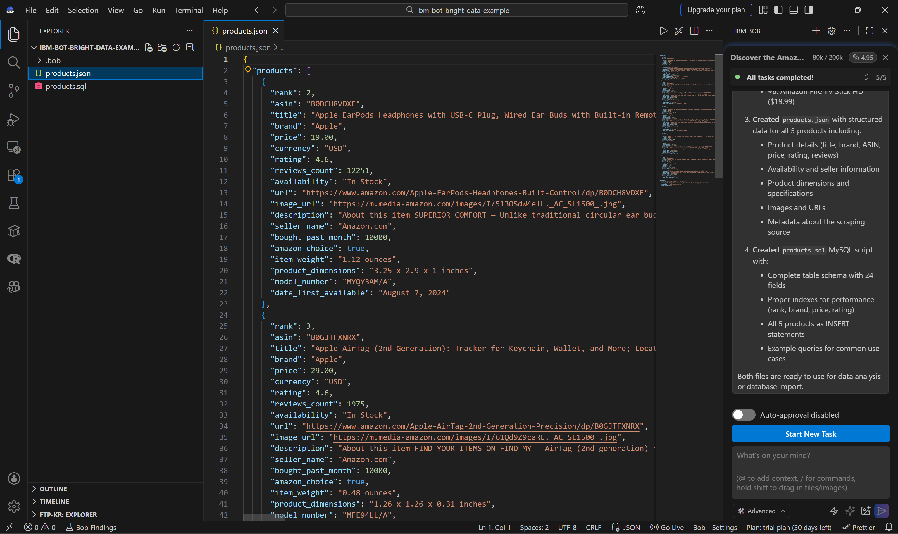 The generated “products.json” file