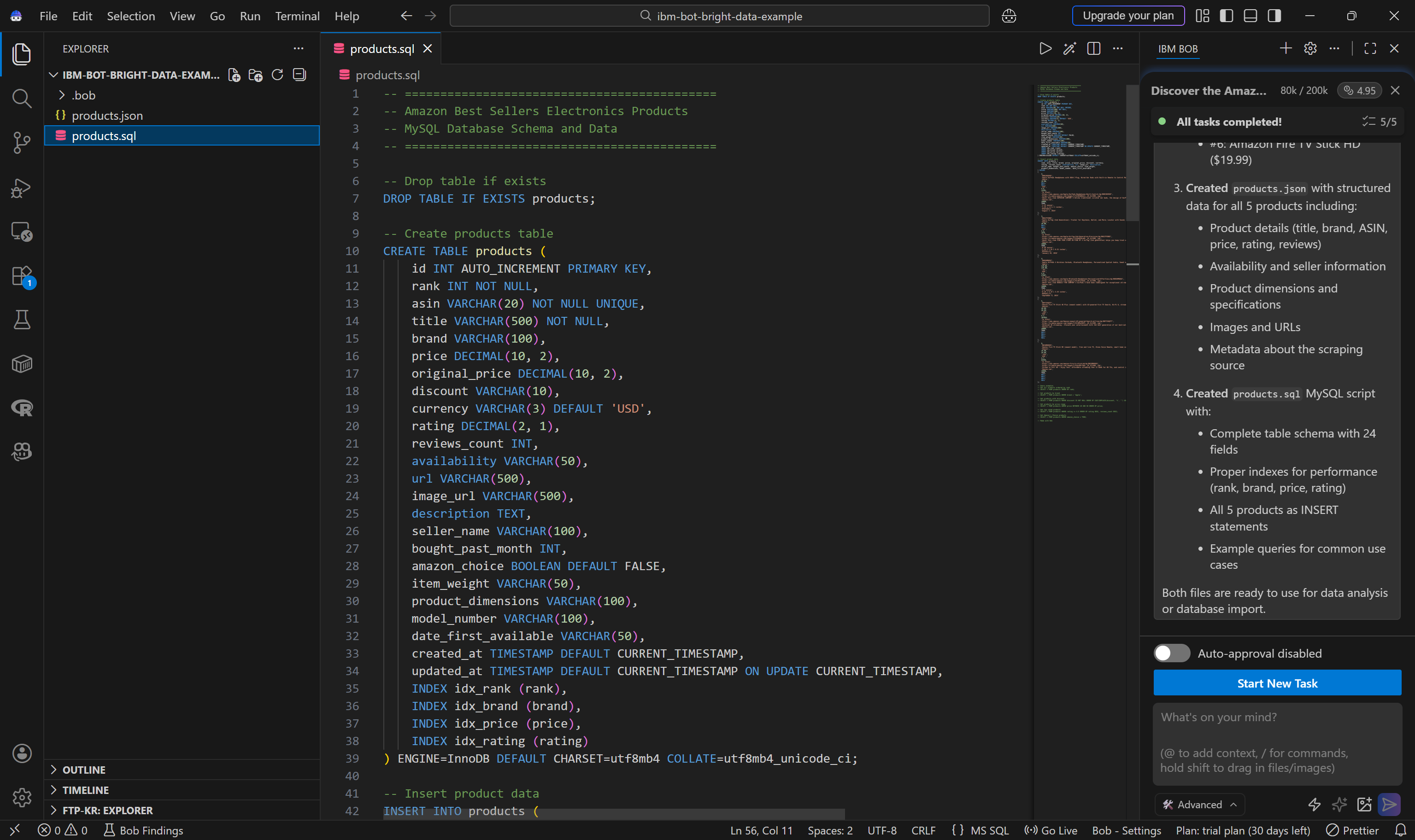 The generated “products.sql” file