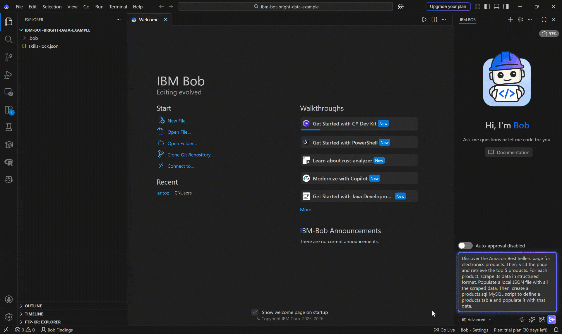 Prompt execution in IBM Bob