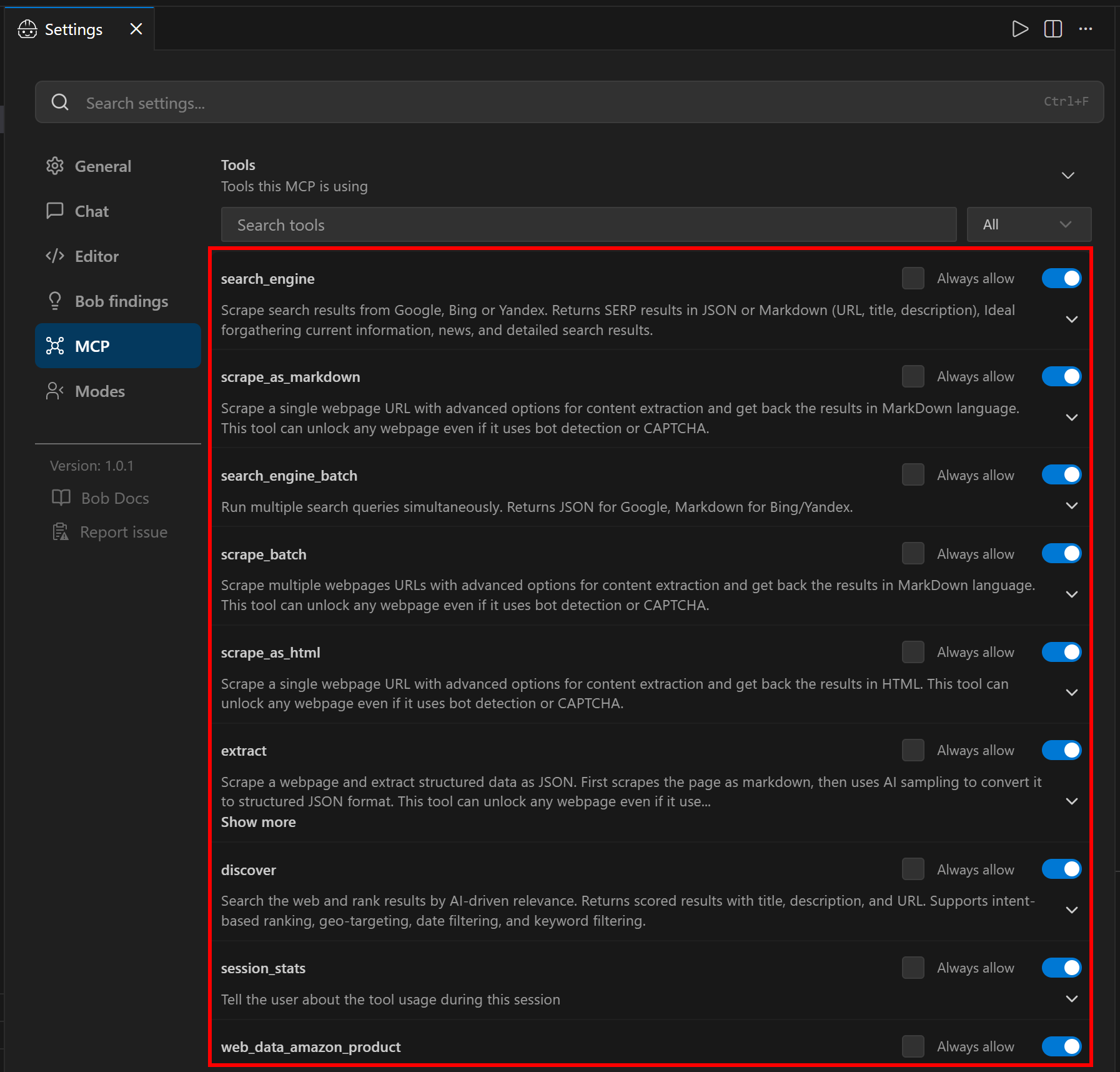 The Web MCP tools available to IBM Bob