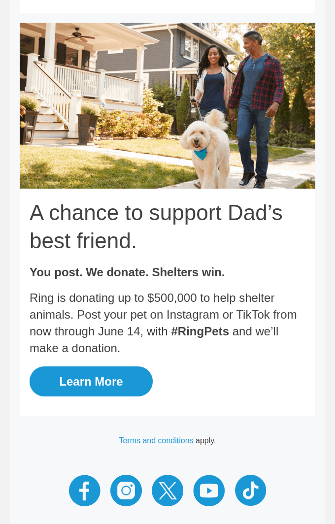 Ring highlights that a portion of proceeds from Father’s Day sales will go to charity