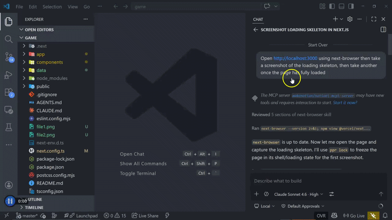 next-browser capturing the loading skeleton state