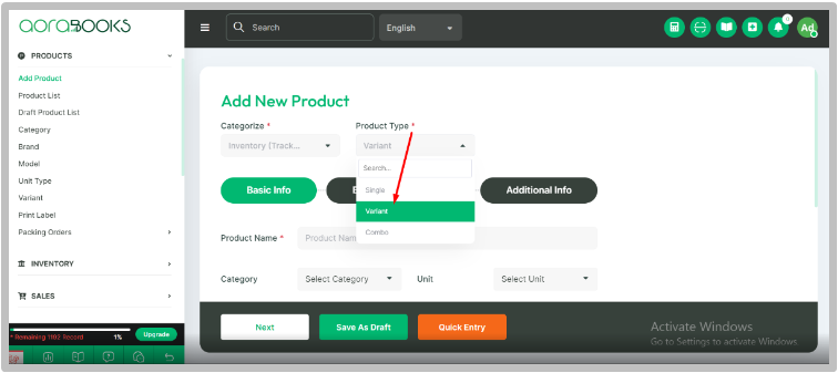 How to Add Variant Products in AoraBooks | Aorasoft HelpDesk