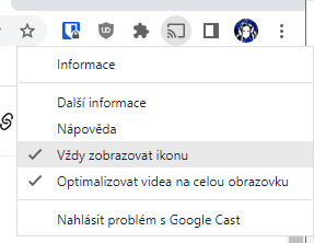 v kontextovém menu ikonky castu zvolíme vždy zobrazovat ikonu