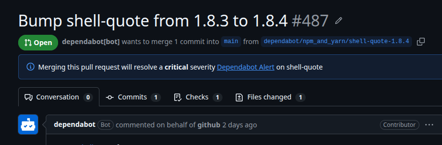 GitHub Dependabot automatically opened a pull request to update a dependency