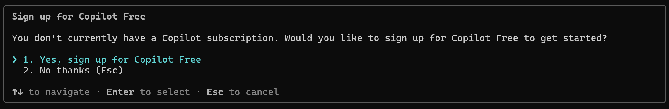 Signing up for Copilot Free