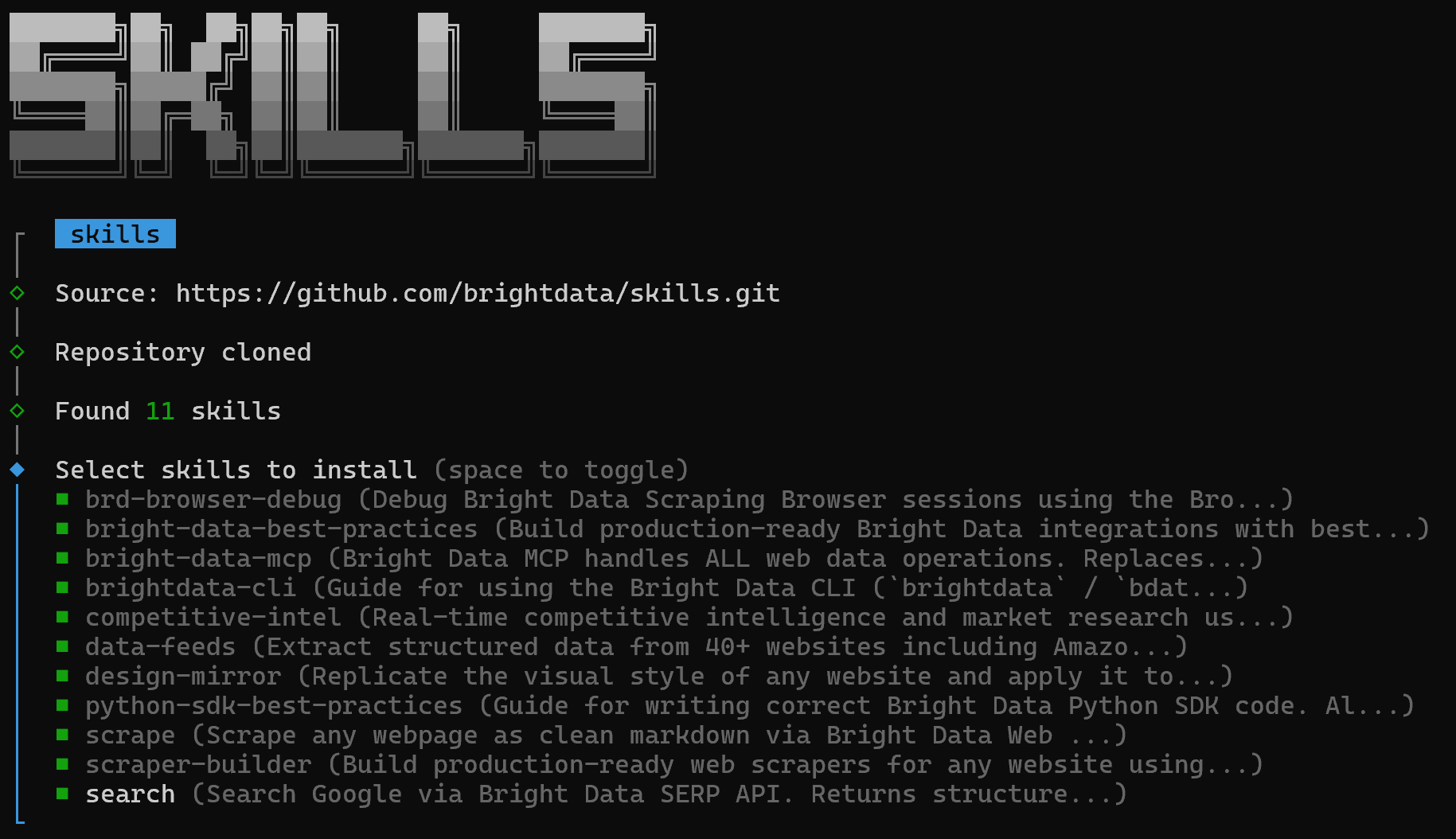 Selecting all Bright Data skills