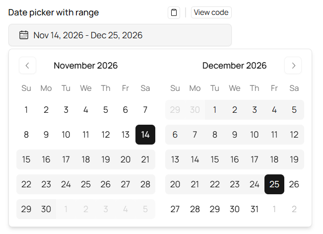 shadcn/ui date picker community example