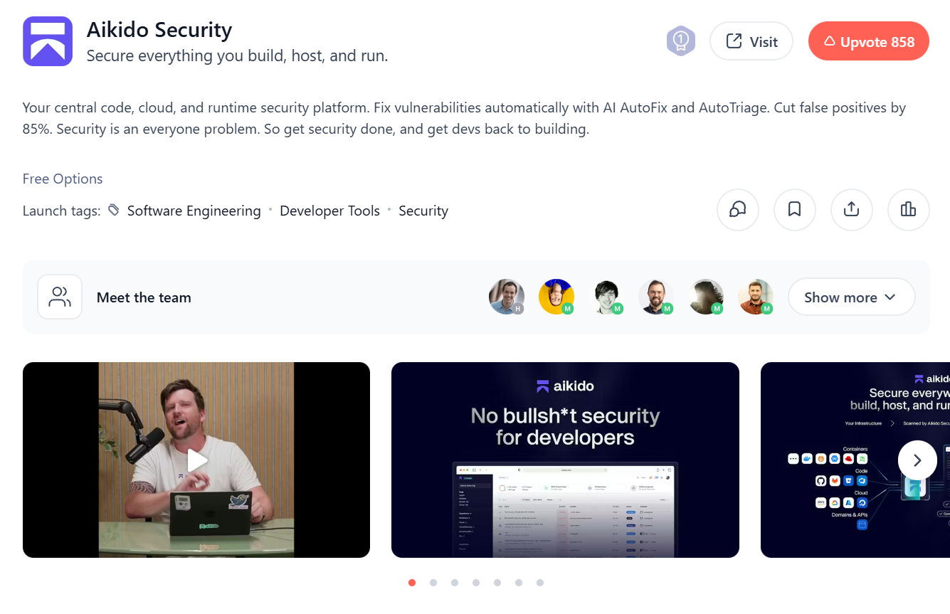 Product hunt page of Aikido Security