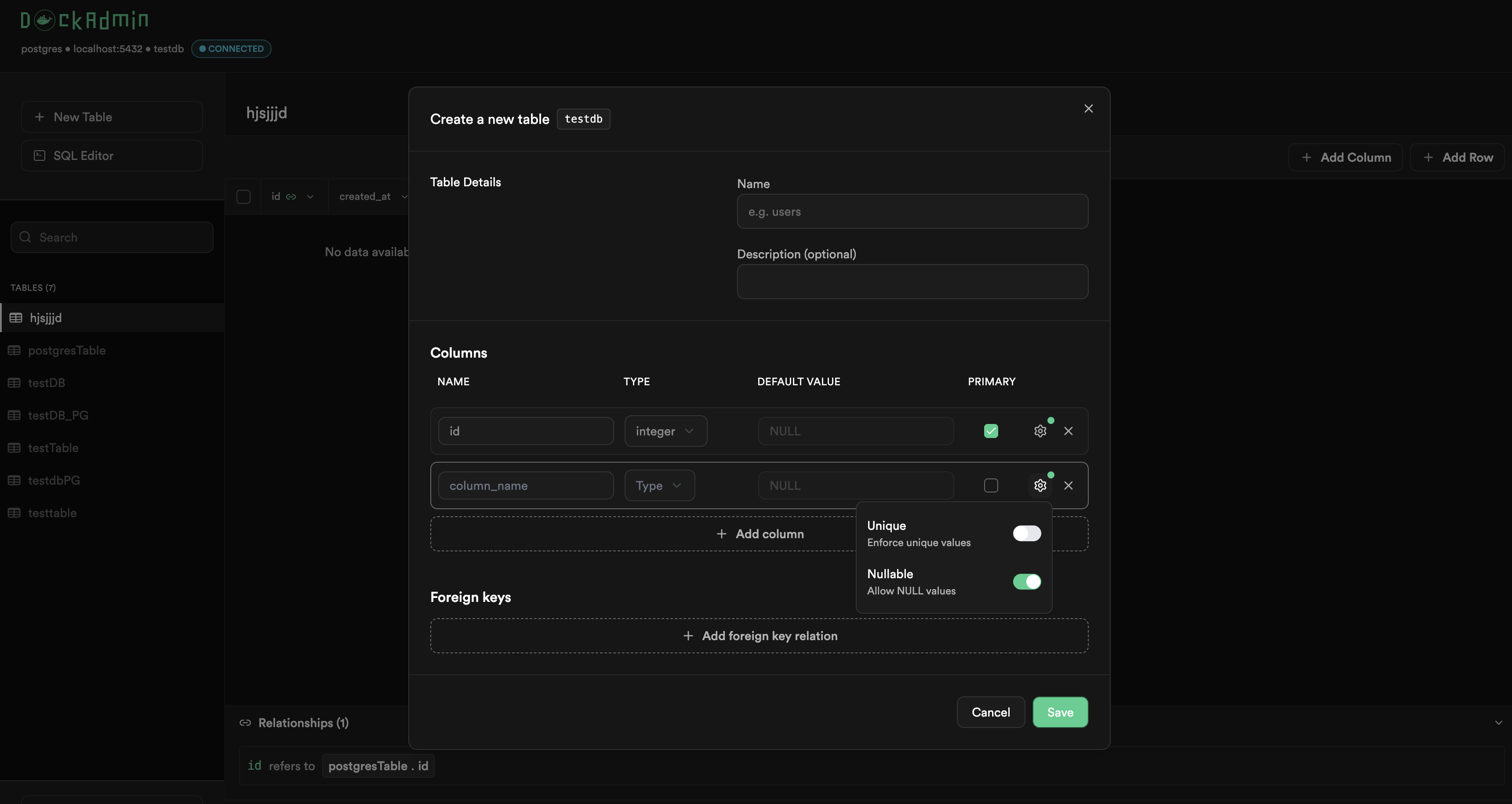 Create Table