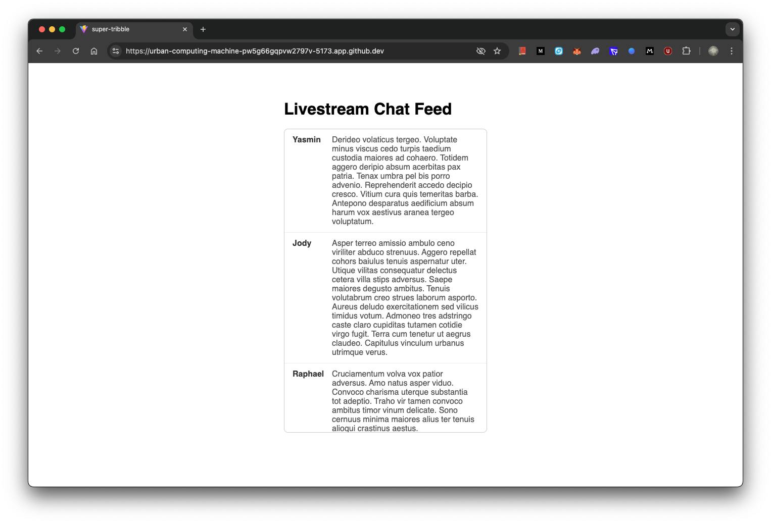 Virtualized chat feed showing dynamically sized chat bubbles